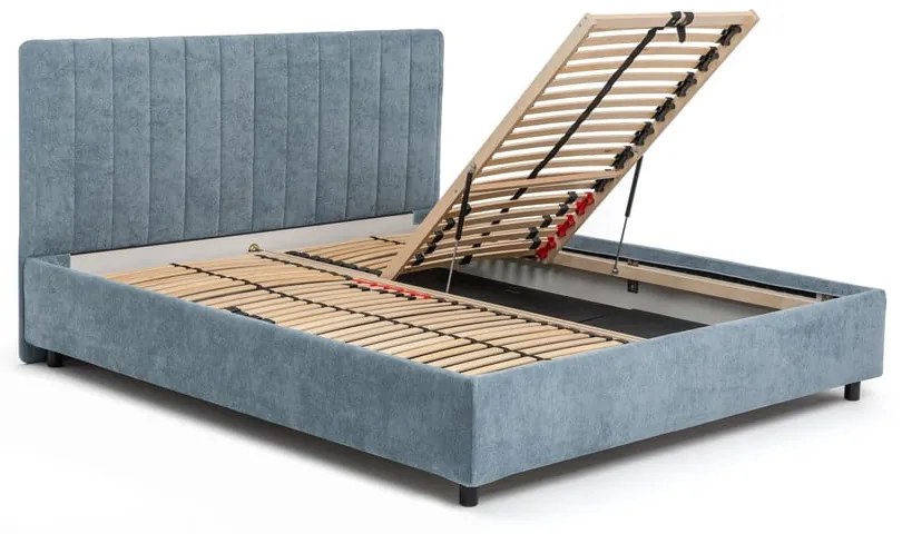Modrá čalúnená dvojlôžková posteľ s úložným priestorom s roštom 160x200 cm Myra Slim Line – Bonami Selection