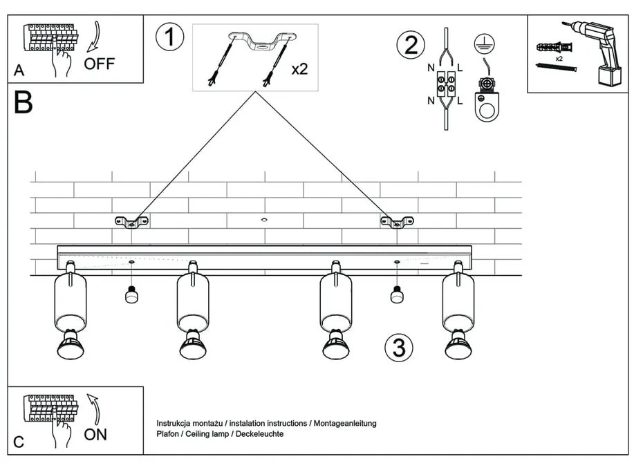 Biele stropné svietidlo Sollux Etna 4L