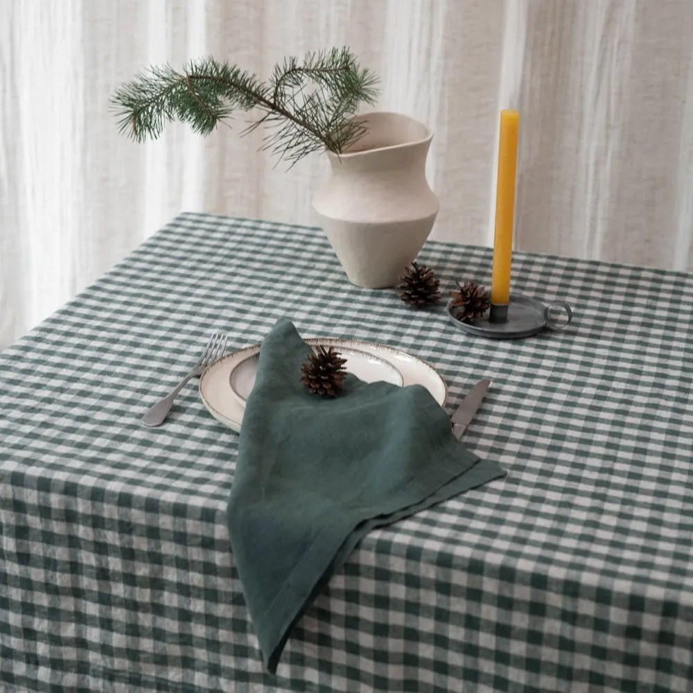 Ľanový obrus 140x250 cm Forest Green Gingham – Linen Tales