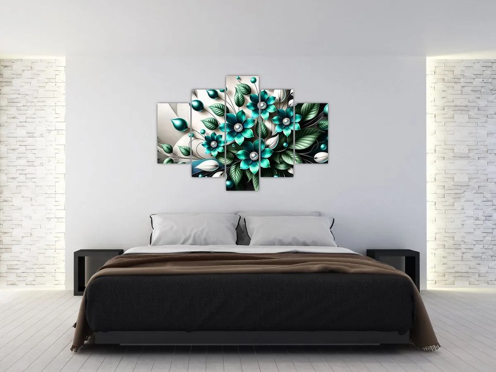 Obraz - 3D tyrkysové kvety (150x105 cm)