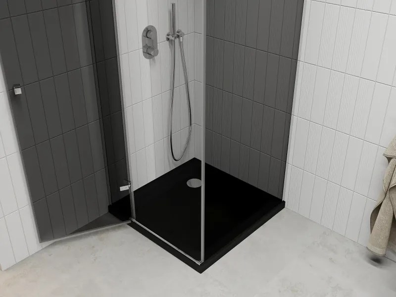 Mexen Roma, sprchový kút s krídlovými dverami 90 (dvere) x 90 (stena) cm, 6mm šedé sklo, chrómový profil + slim sprchová vanička čierna + chrómový sifón, 854-090-090-01-40-4070