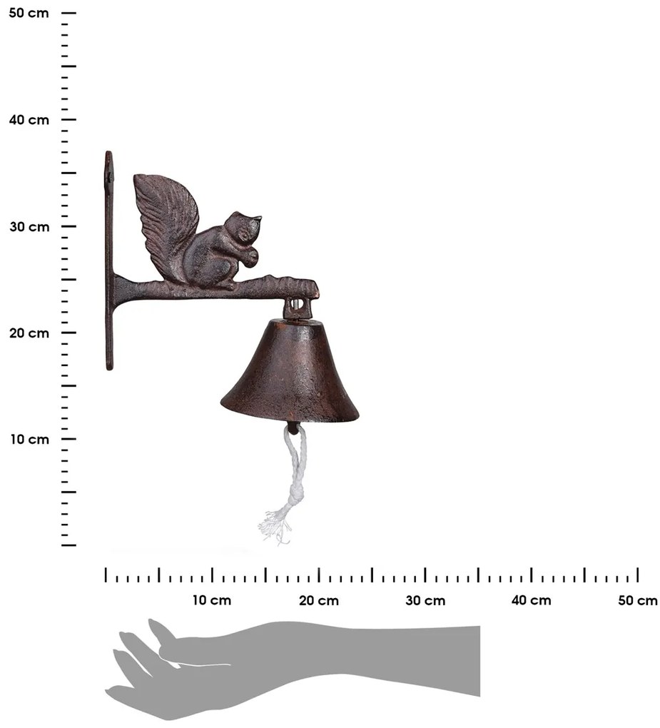 Záhradný zvonček Squirrel, 19x9,5 cm, liatina, hnedá