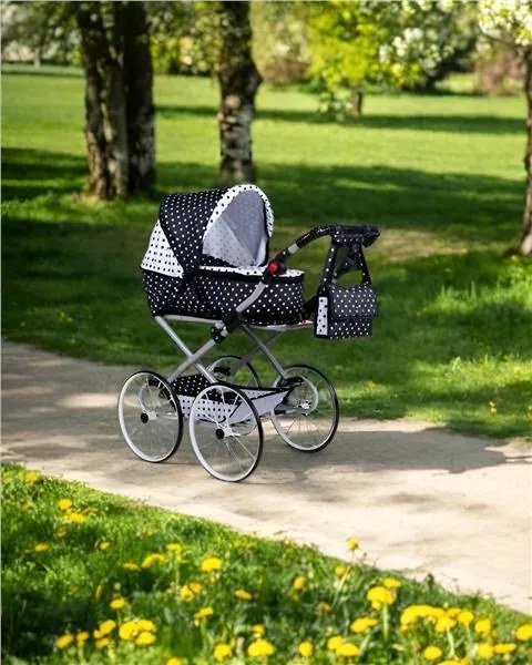 Detský Retro kočík pre bábiky 2v1 New Baby Natálka bielo-čierny