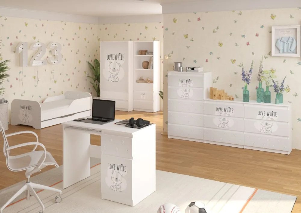 Roztomilá detská posteľ  180 x 90 cm so sivým čelom a macíkom