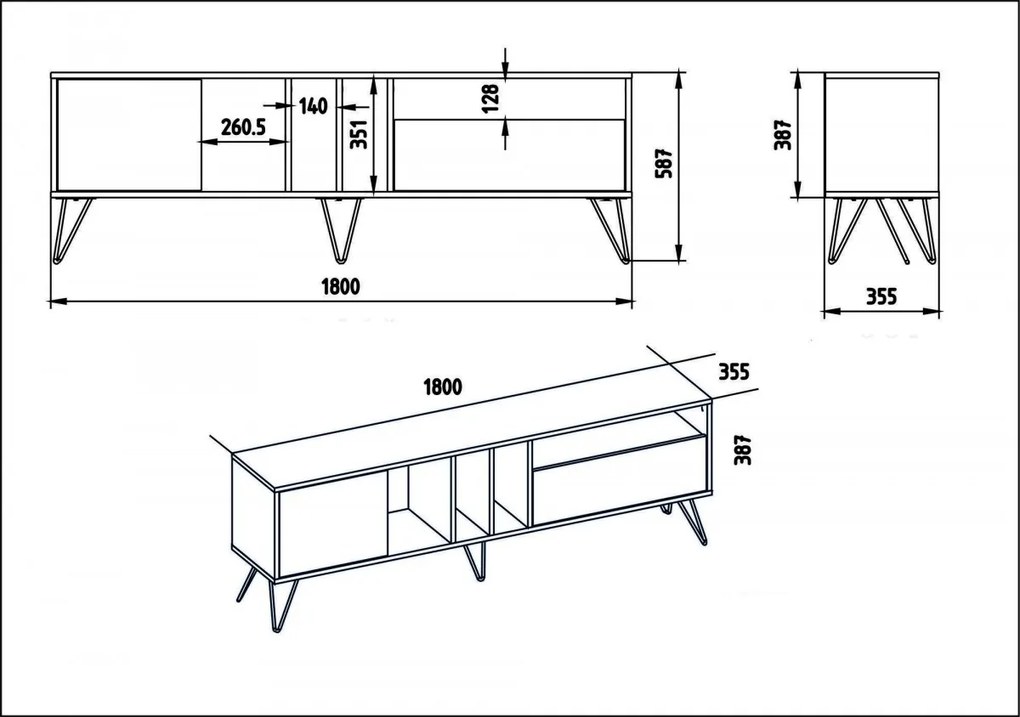 TV stolík Mistico II 180 cm orech/čierna