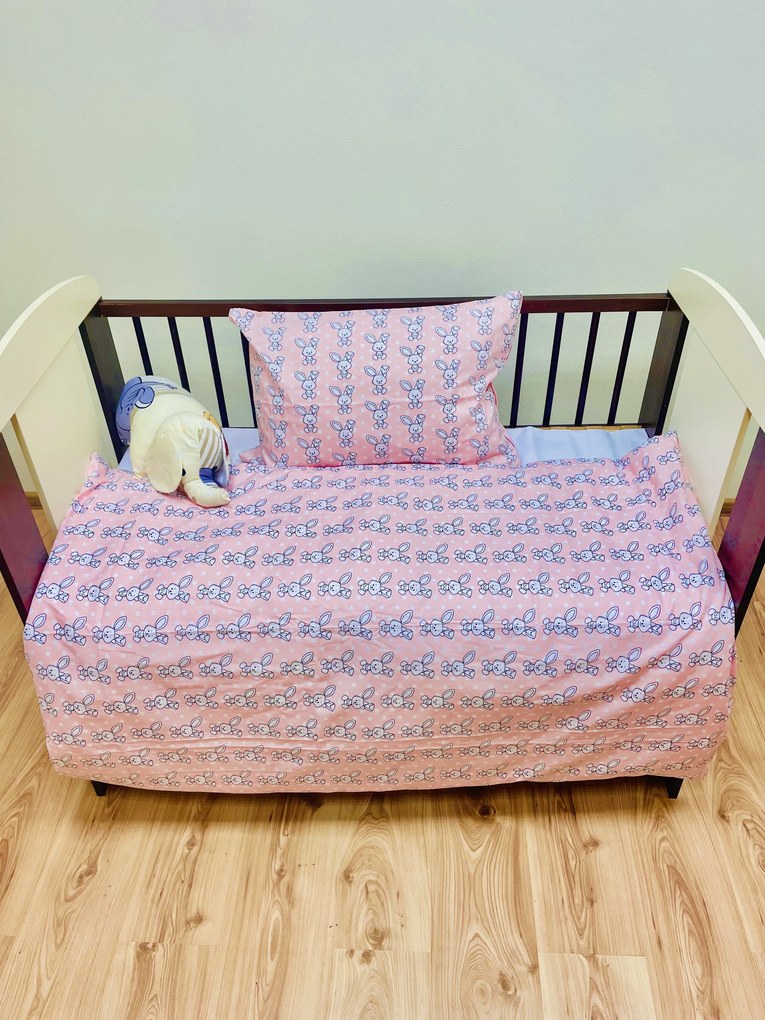Obliečky bavlnené detské Zajačik ružový - 1x Vankúš 90x70cm, 1x Paplón 140x200cm