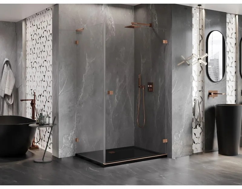 Mexen Lunar-B L pravostranný výklopný sprchový kút 75 x 70 cm, číre sklo, medená matná, 832L-075-070-65-00-P