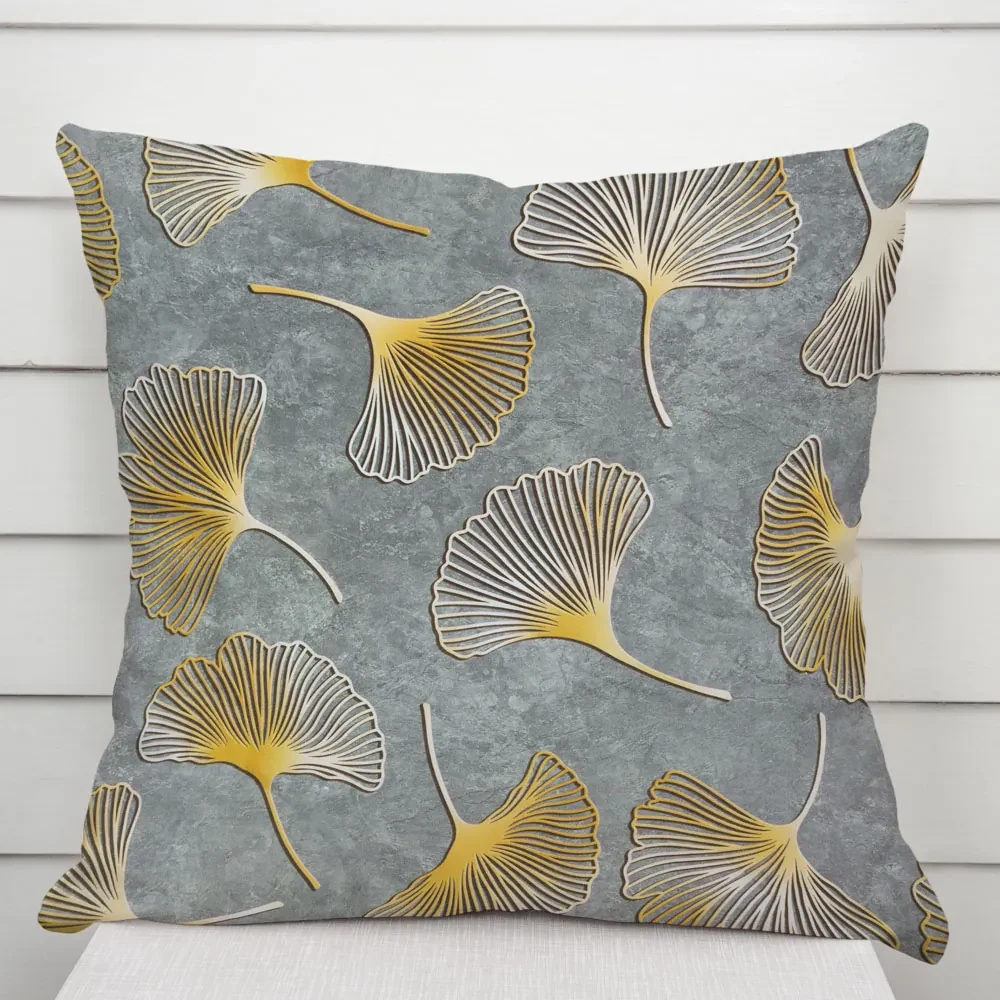 Biante Zamatová obliečka na vankúš Tamara TMR-002 Ginkgo lístky na sivozelenom 60 x 60 cm