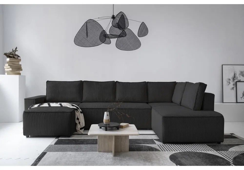 Antracitovosivá menčestrová rozkladacia rohová pohovka (pravý roh/do tvaru "U") Brave Dave – Miuform