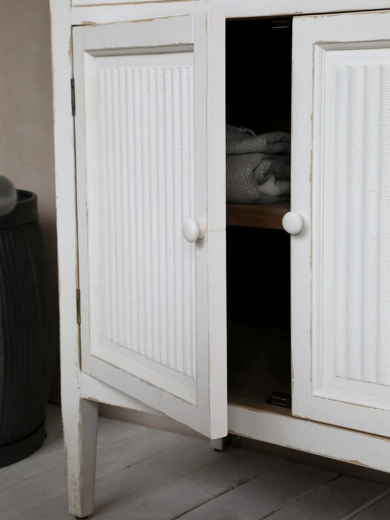 Biela antik drevená komoda s dvierkami Old French Satin - 83*41*92cm