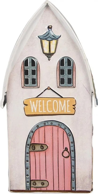 Dekorácia plechový domček Welcome - 12*11*23 cm