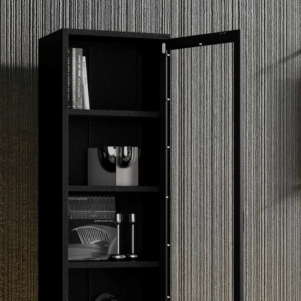 Čierna sklenená vitrína do obývačky z kovu na nožičkách LUIGI Modern 500 x 1800 x 350 mm