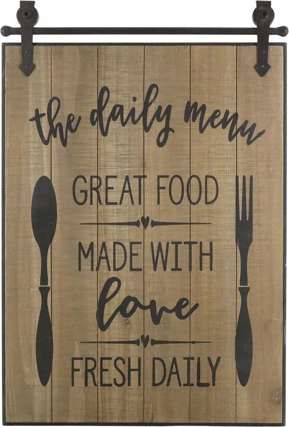 Hnedá kovovo-drevená nástenná ceduľa The Daily Menu – 38*2*57 cm