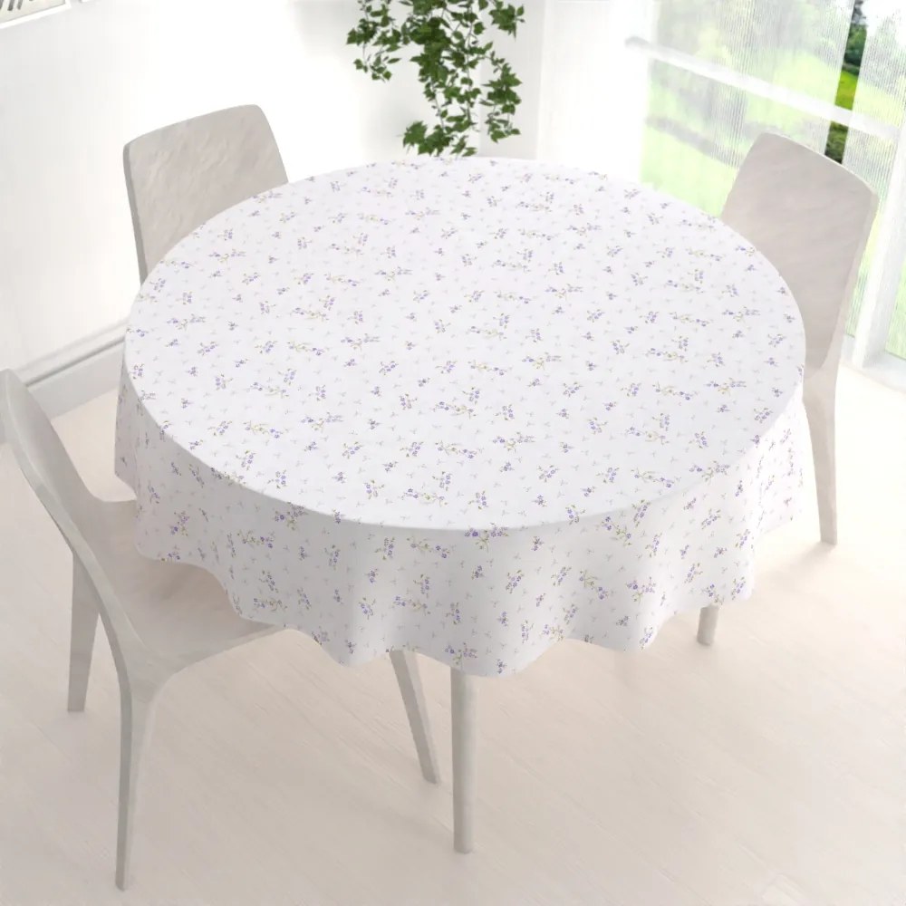 Biante Bavlnený okrúhly obrus Sandra SA-296 Drobné fialové kvety na bielom Ø 110 cm