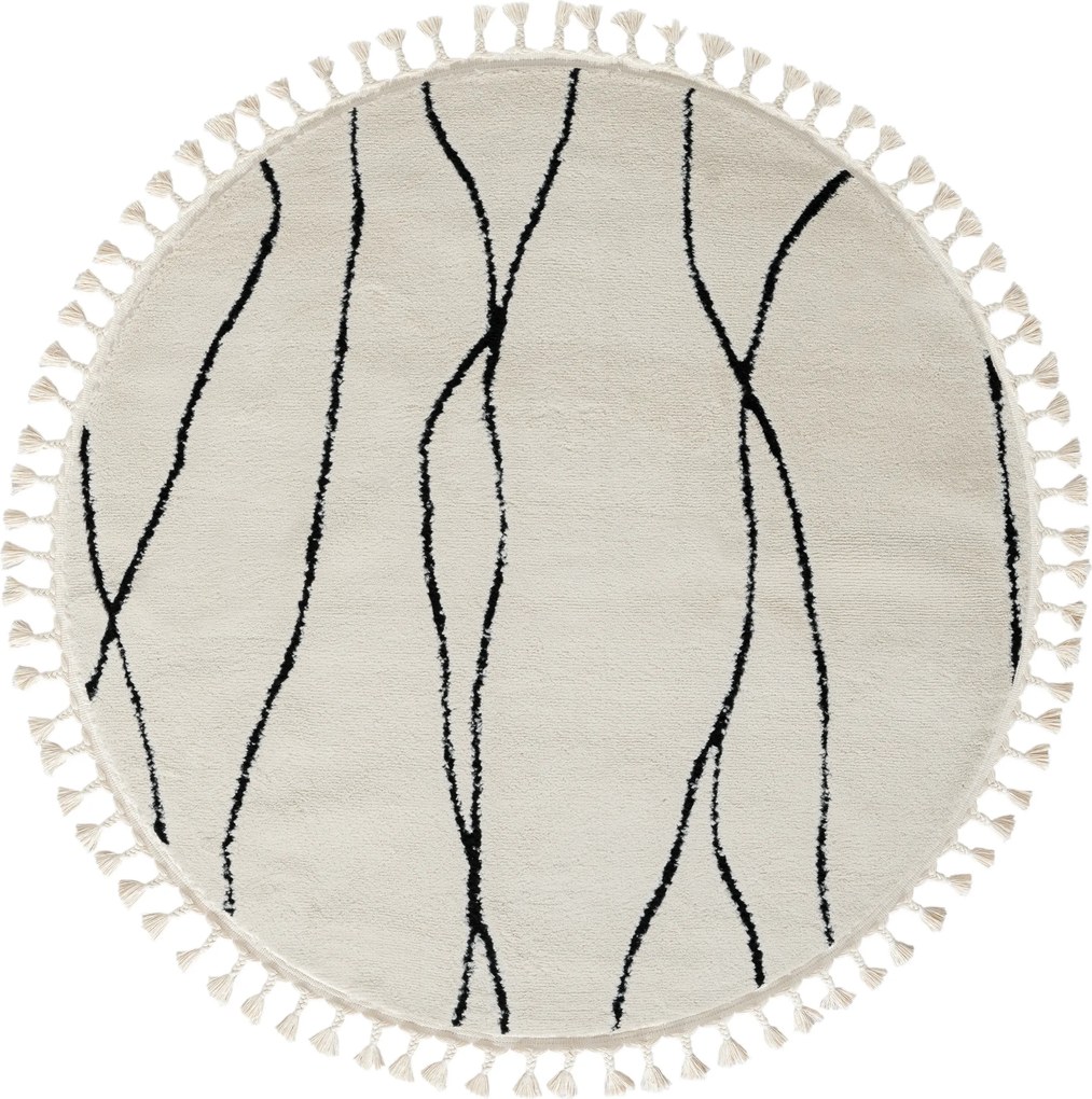 My Flair, Kusový koberec Moroccan Serenity weiß kruh, 140x140 (priemer) kruh, čiernobiela, obývacia izba