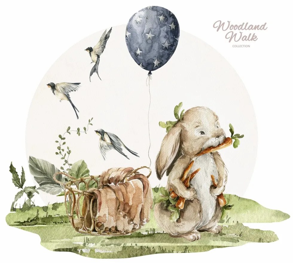 Gario Detská nálepka na stenu Woodland walk - zajačik a balón Rozmery: 100 x 89 cm