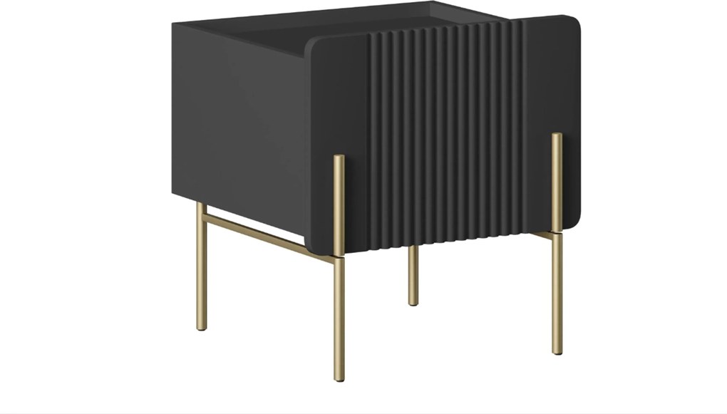 Nočný stolík Malmi 45 cm - čierny mat / zlatá