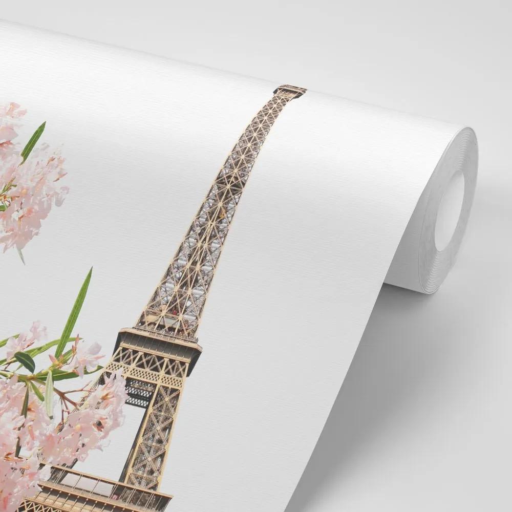 Fototapeta Eiffelova veža a ružové kvety - 300x200
