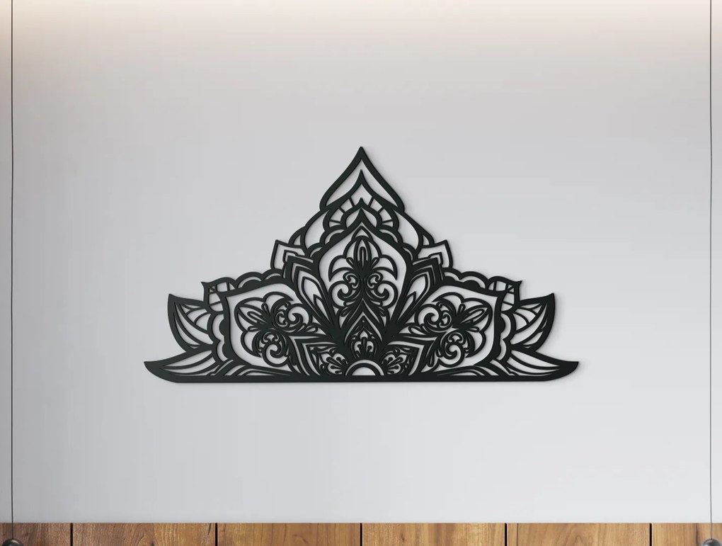 drevko Polovičná mandala z dreva Ornament Rozmer obrazu: 35,5 x 65 cm, Farba dekorácie: Čierna