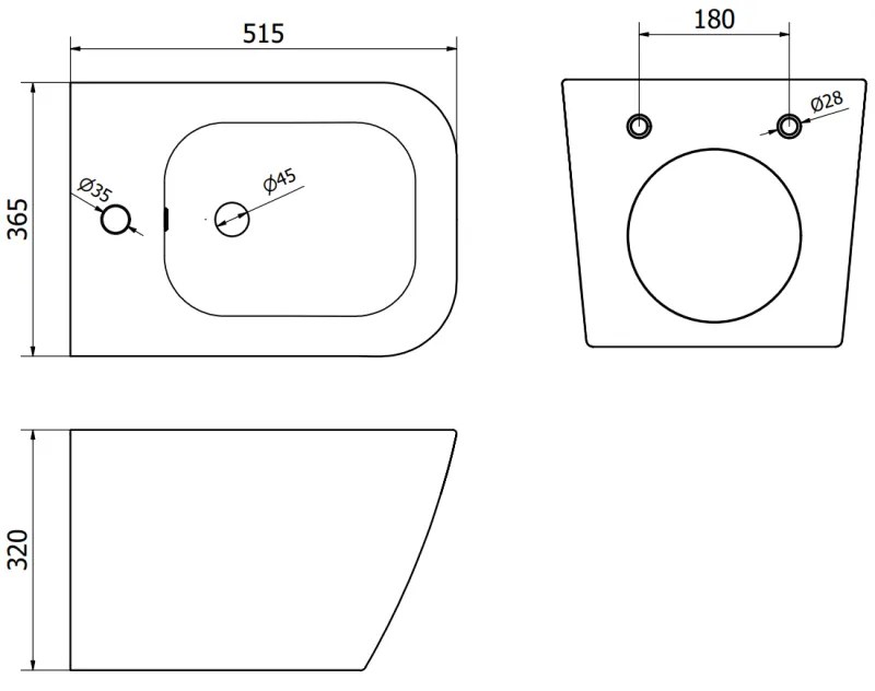 Mexen Madox, závesný bidet 515x365x320 mm, čierna matná, 35155170