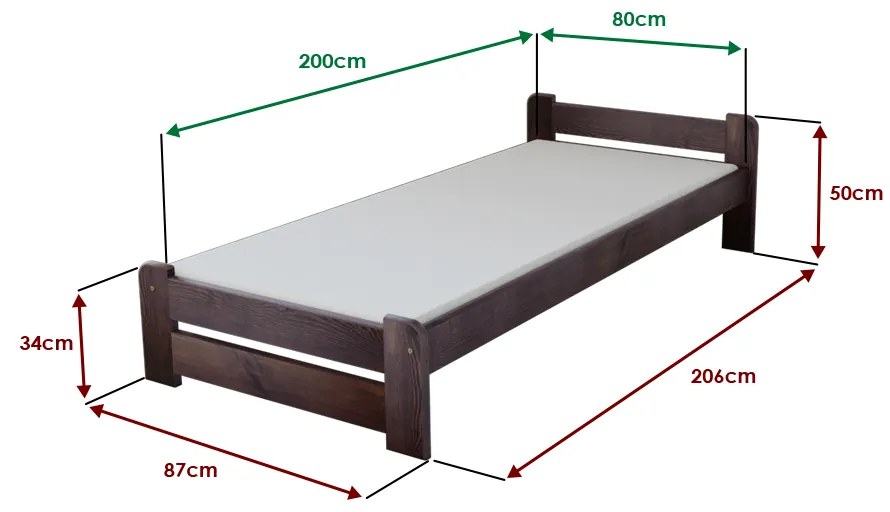Posteľ Emily 80 x 200 cm, orech Rošt: S lamelovým roštom, Matrac: Matrac COCO MAXI 19 cm