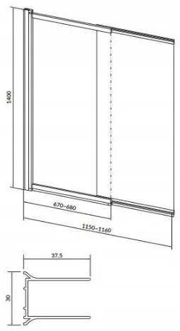 Cersanit Larga, vaňová zástena 140x115 cm, dvojkrídlové priehľadné sklo, chrómový profil, S932-141