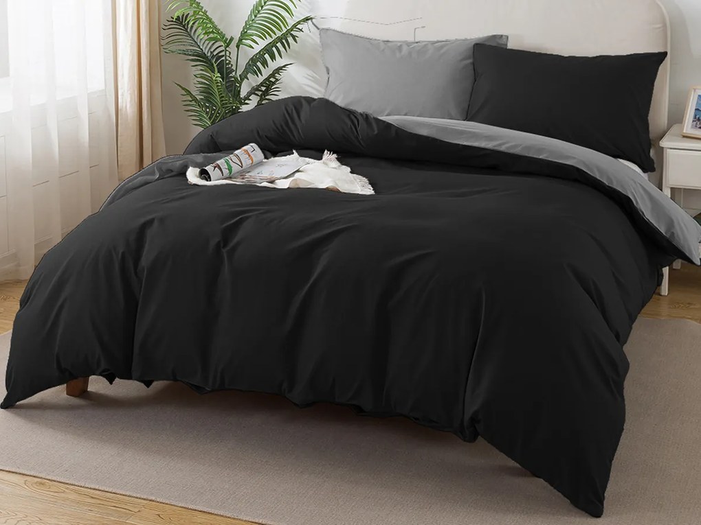 XPOSE® Bavlnené Renforcé obliečky EVITA DUO na dve lôžka - tmavo sivé/čierne