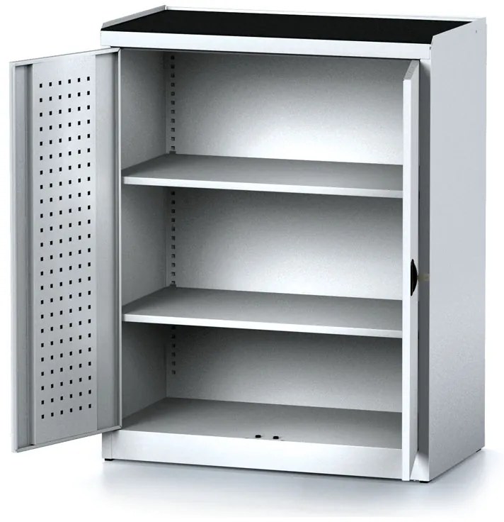 Policová dielenská skriňa 2-dverová MECHANIC, 2 police, 920 x 500 x 1170 mm, sivé dvere