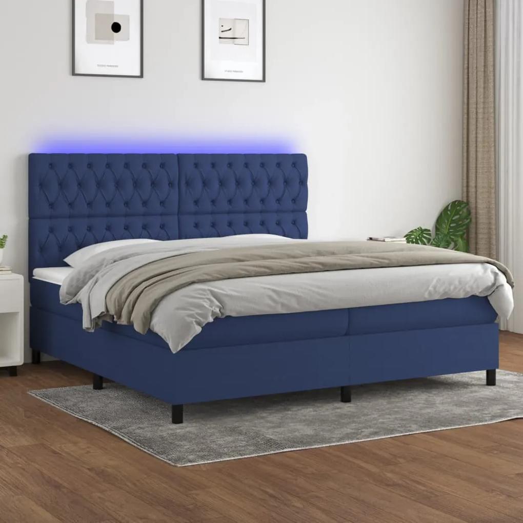Posteľ boxsping s matracom a LED modrá 200x200 cm látka 3135147