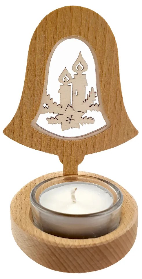 AMADEA Drevený svietnik zvonček s vkladom - sviečky, masívne drevo, výška 10 cm