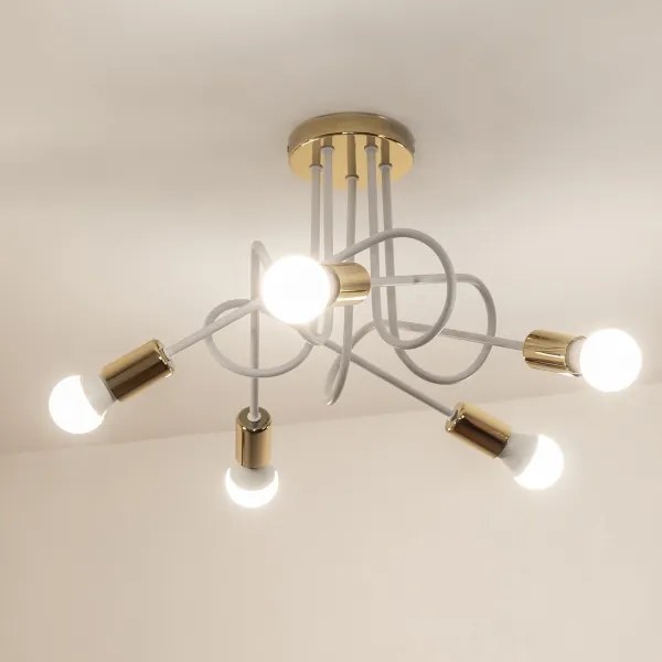 Pritrdjena stropna svetilka OXFORD 5xE27/15W/230V, zlata/bela