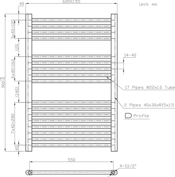 Novaservis - Rebríkový radiátor do kúpeľne 478 W / 230 V, 90 x 60 cm, biely, rovný