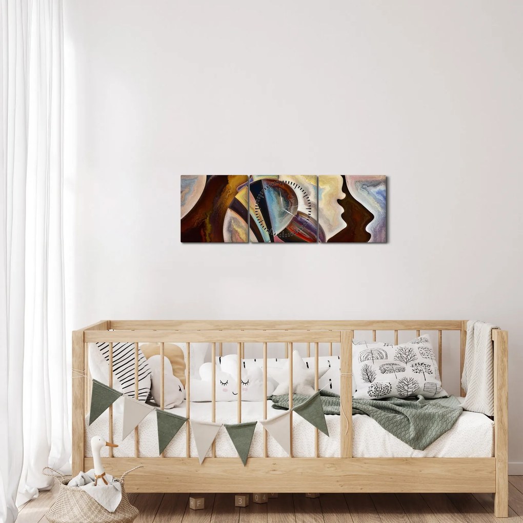 Obraz - Abstrakcia hláv (s hodinami) (90x30 cm)