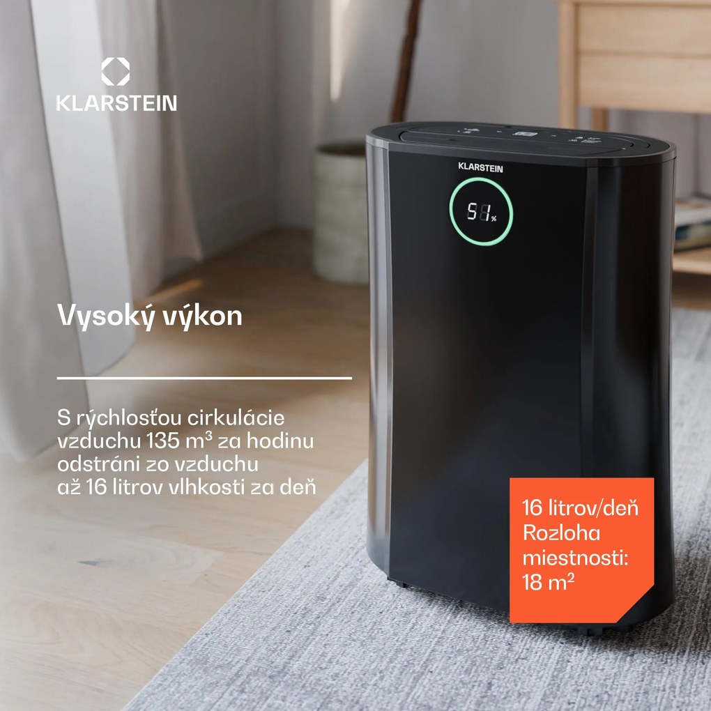 Klarstein DryFy ProConnect 16L odvlhčovač vzduchu, 16 l/deň, 18 m², WiFi, Aplikácia, LED indikátor, 24-hodinový časovač