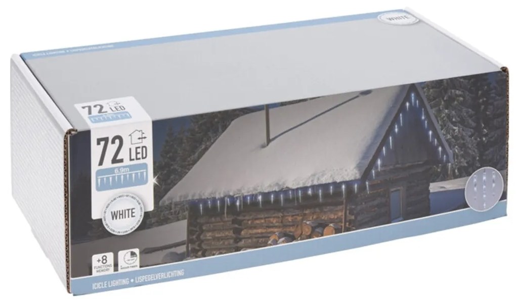 Vianočné svetielka 6,9 m/24 (72 led) studená biela, 8 režimov svietenia, pamäťová funkcia