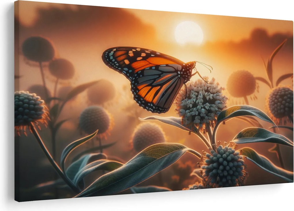 Obraz – Motýľ v zapadajúcom slnku (90x60 cm)