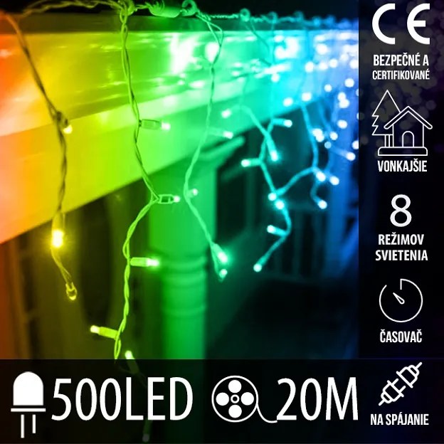 Vianočná led svetelná záclona na spájanie vonkajšia - programy - časovač + diaľkový ovládač - 500led - 20m multicolour