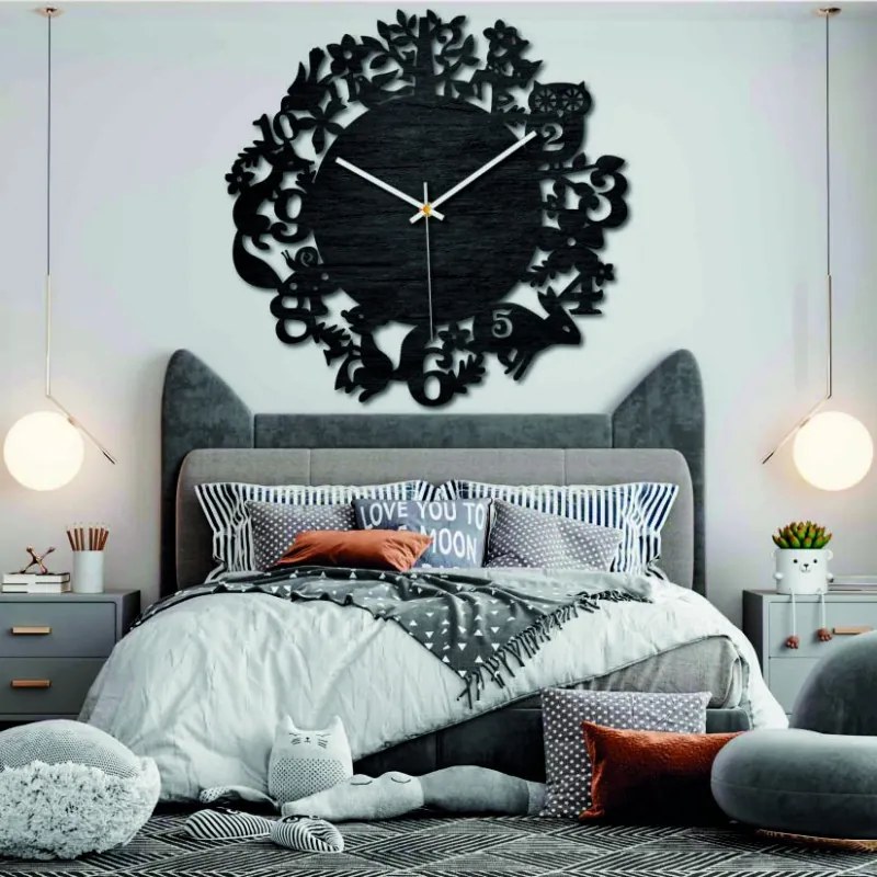 Hodiny z dreva - Lesné zvieratá - Čierne aj farebné | SENTOP PR0451 plywood