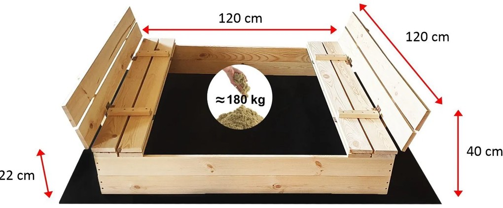 Drevené pieskovisko s lavičkami 150 cm