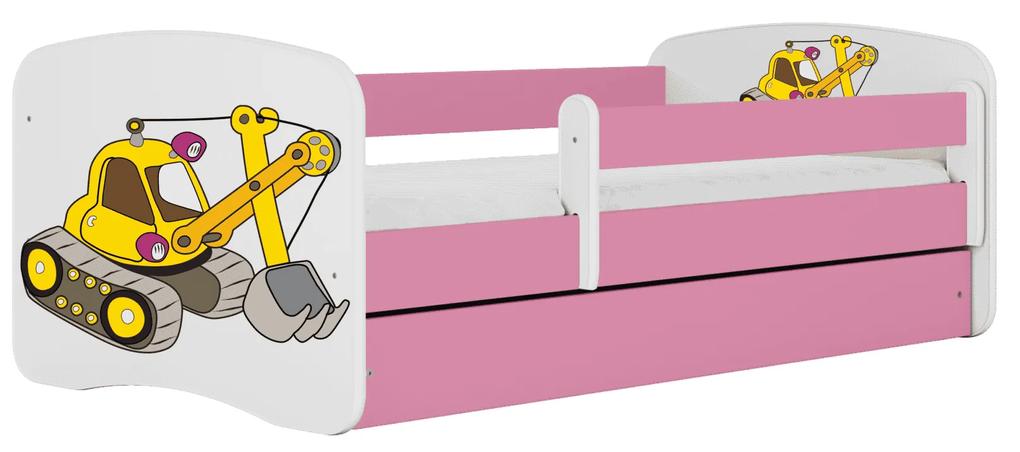 LetossDetská posteľ BABY DREAMS 180/80 - Bager Ružová S matracom Bez uložného priestoru