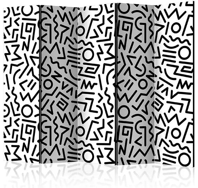 Paraván - Black and White Maze II [Room Dividers] Veľkosť: 225x172, Verzia: Akustický