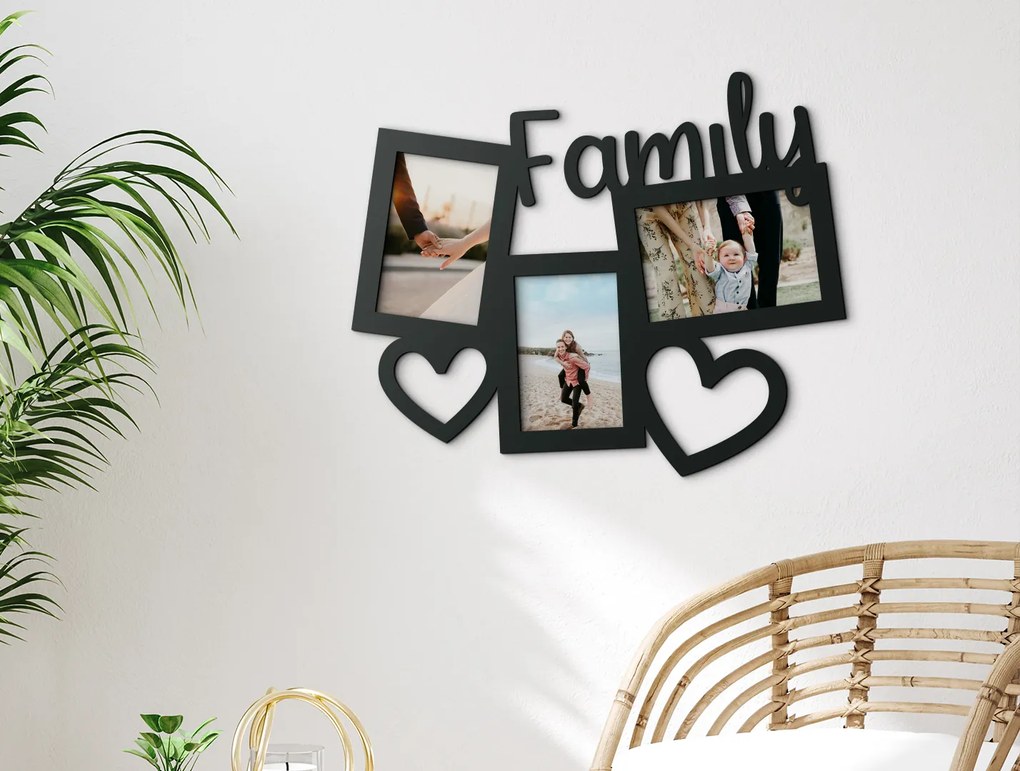 drevko Fotorámik na stenu s nápisom Family Rozmer obrazu: 32,5 x 40 cm, Farba dekorácie: Čierna