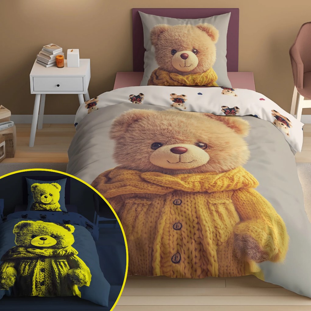 Posteľná obliečka svietiaca Teddy 140x200/70x80 cm – 100 % bavlna