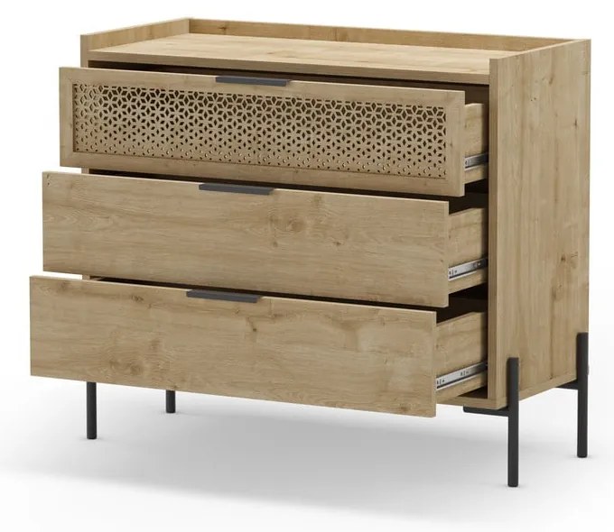 Nízka komoda v dekore duba v prírodnej farbe 90x80 cm Inca – Marckeric
