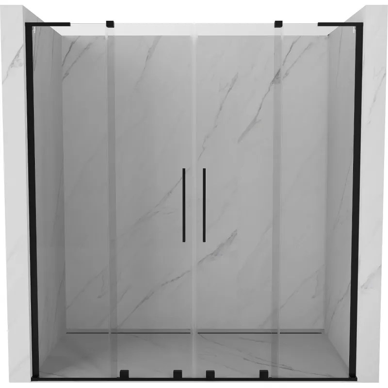 Mexen Velar L Duo, posuvné sprchové dvere do otvoru 200 cm, 8mm číre sklo, čierna matná, 871-200-003-02-70