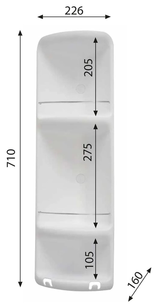 Gedy, CAESAR rohová polička s 3 poschodiami, 226x710x160 mm, ABS plast, biela, 7081