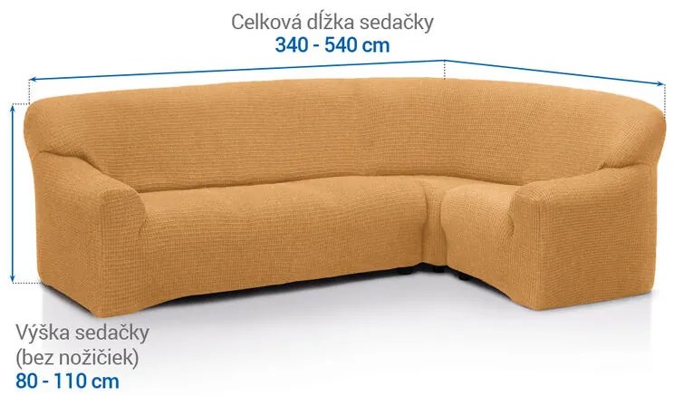 Super strečové poťahy RUBINIA zlatá rohová sedačka (š. 340 - 540 cm)
