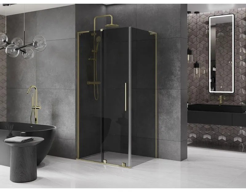 Mexen Velar L, sprchový kút s posuvnými dverami 120 x 80 cm, 8mm šedé sklo, zlatá lesklá, 871-120-080-43-50