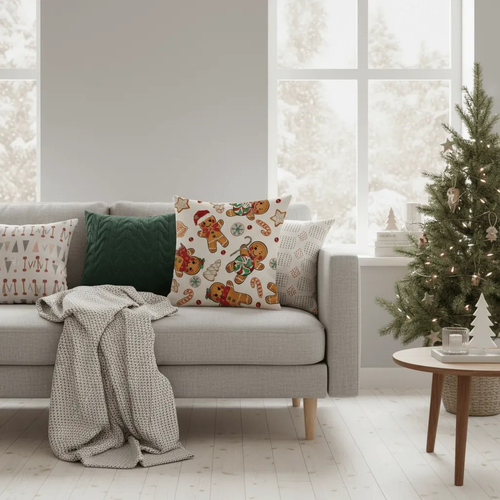 Vianočná obliečka na vankúš GINGER PARADE 45x45 cm, béžová