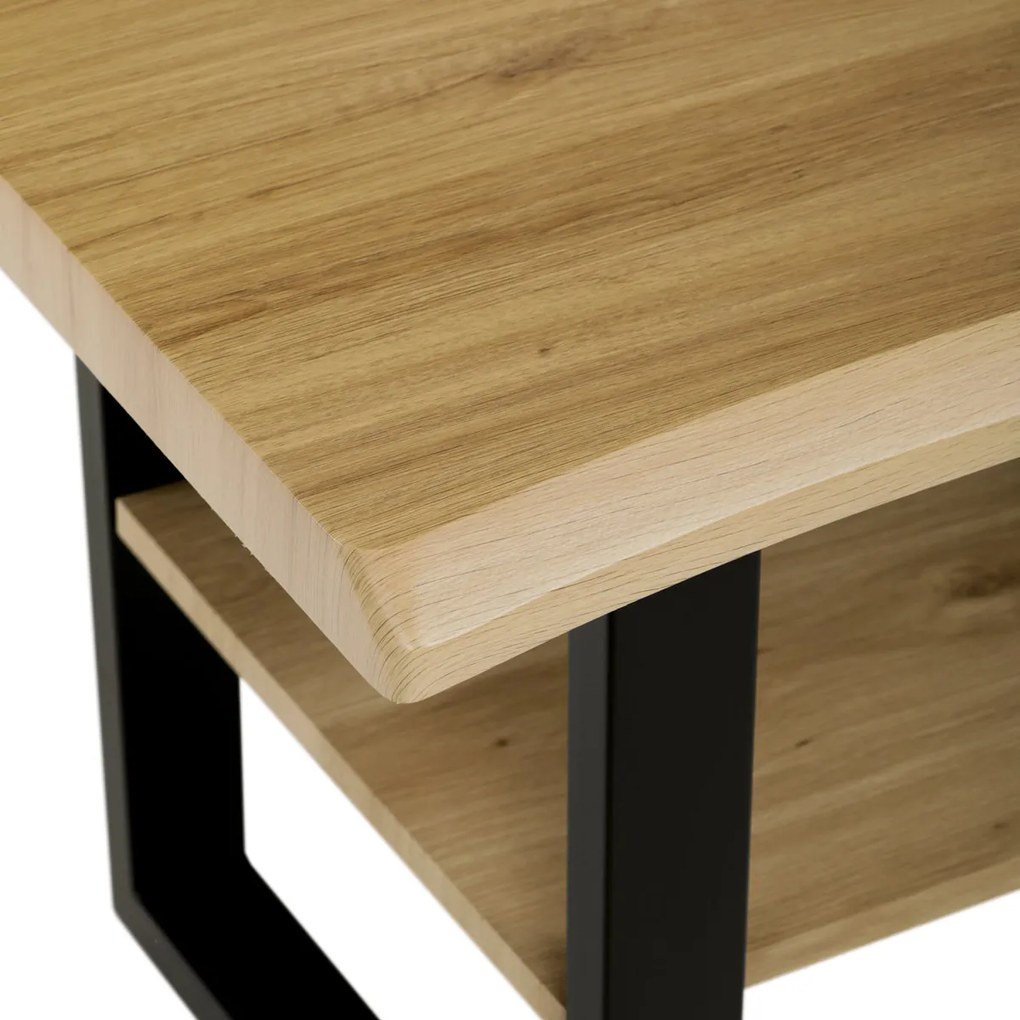 Autronic - Stůl konferenční, 120x60x55 cm, MDF deska, dekor divoký dub, kov, police, černý lak - CT-F4212 OAK AKCE
